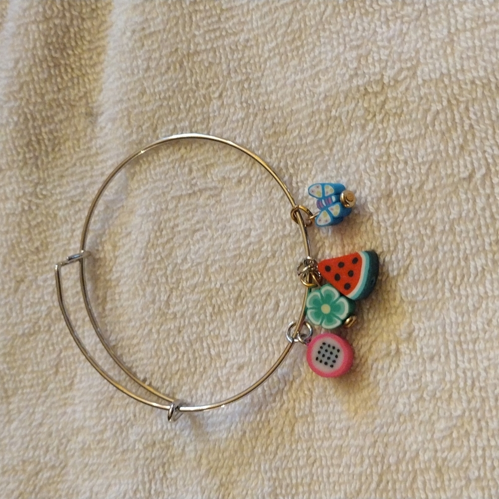 Colorful silicone charm silver bracelet